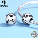 BISAER 925 Sterling Silver Ball Series Charm Football Volleyball Tennis Basketball Dumbbel Pendant Fit Bracelet DIY Fine Jewelry