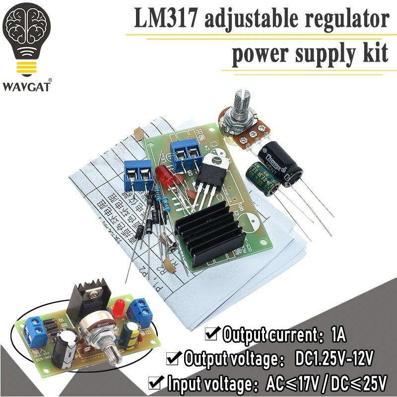 LM317 Adjustable Power Supply Kit Continuous Adjustable DC Power Supply DIY Teaching Training Parts