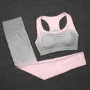 NORMOV 3PCS Fitness Two Piece Set Women Seamless Leggings Long Sleeve Crop Top Sports Bra Tracksuit Wear Workout Sports Suit
