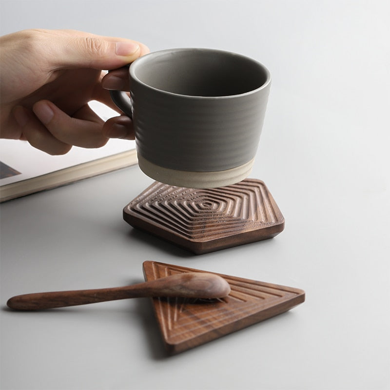 Tea Coffee Cup Pad Placemats Decor Walnut Wood Coasters Durable Heat Resistant Square Drink Mat