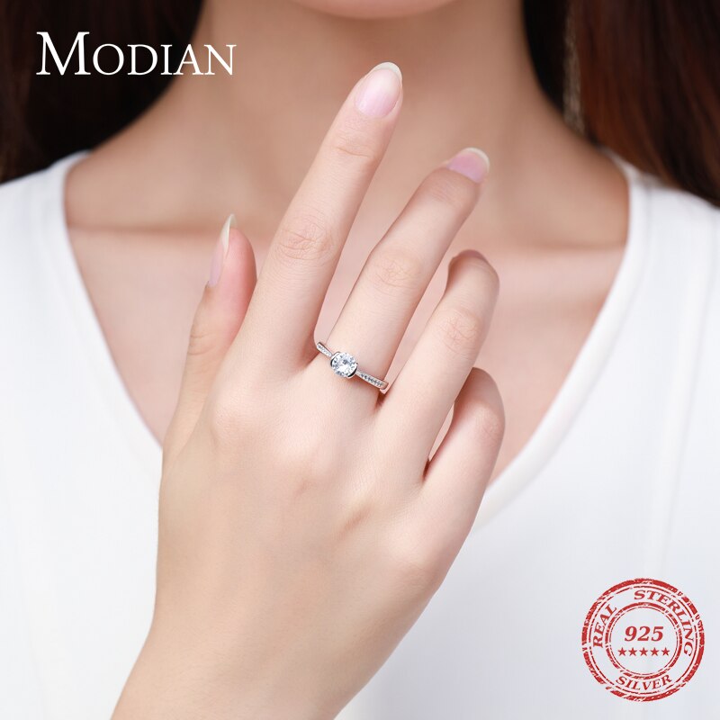 Modian Luxury Classic Style Solid 925 Sterling Silver 10 Hearts Arrows Zircon Rings For Women Promise Wedding Engagement Jewelry