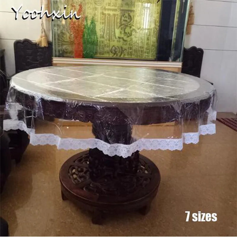 2023 Hot Soft Glass Round Transparent PVC Plastic Oilcloth Tea Table Cloth Cover Waterproof Tablecloth Christmas Wedding Decor