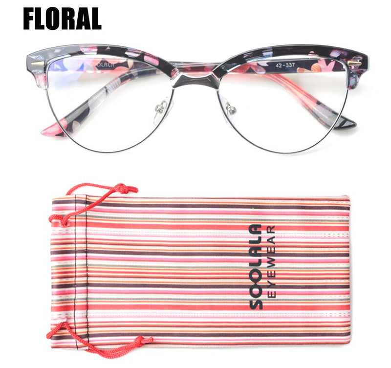 SOOLALA Cat Eye Semi-Rimless Anti Blue Light Filter Eyeglasses Frame Women Blue Light Blocking Anti Radiation Computer Glasses