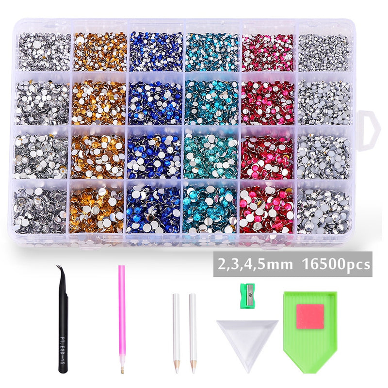16500pcs/set Crystals Nail Rhinestones 2-5mm Flatback Colorful Glitter Gems Nail Charms Accessories DIY 3D Nail Art Decorations