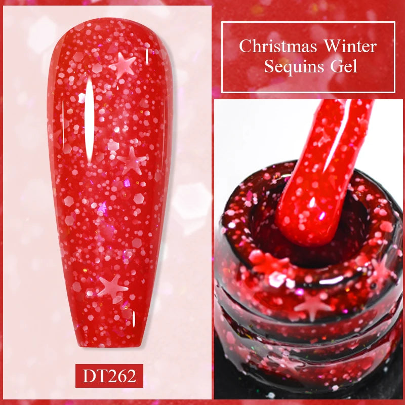 MEET ACROSS 7ml Christmas Seris Gel Nail Polish Winter Green Red Sequins Gel Polish For Manicure Uv Led Gel Varnish Nail Art