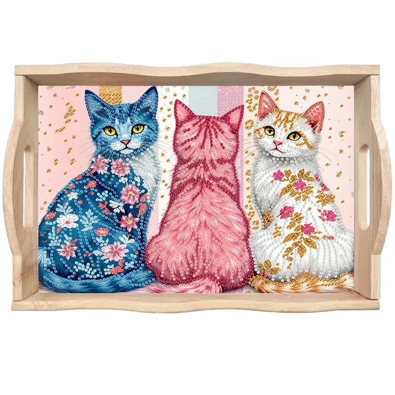Wooden Animals Flowers 5D DIY Diamond Painting Serving Tray with Handle DIY Diamond Painting Food Tray Kit for Coffee Table
