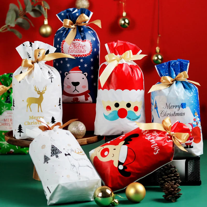 20/50pcs Christmas Candy Bags Christmas Decorations Santa Gift Bag Navidad Xmas Gift Bags Cristmas Cookies Packing Bag 15x23cm