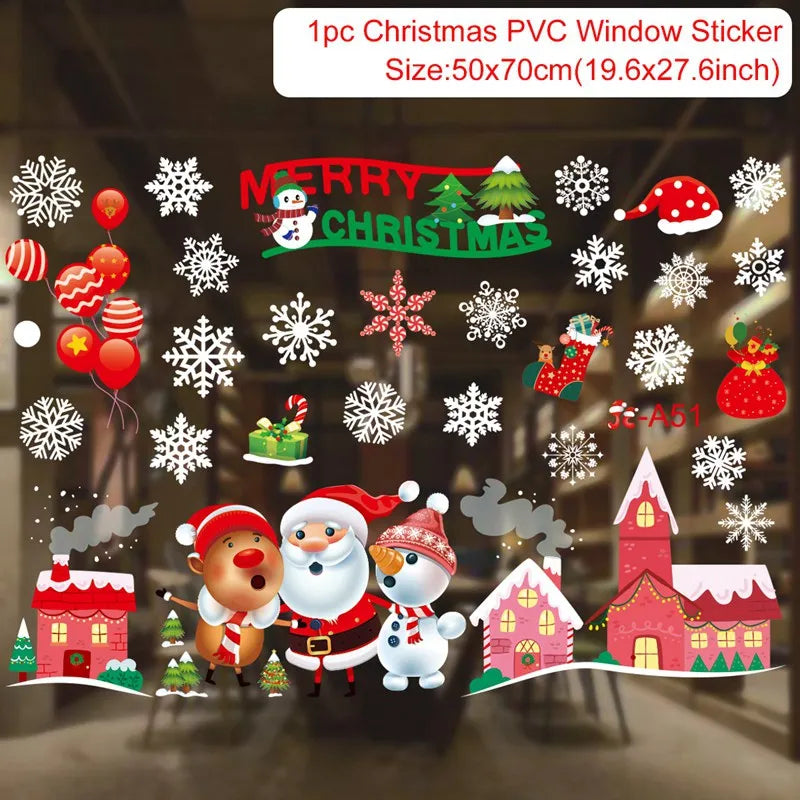 Christmas Window Stickers Merry Christmas Decorations For Home 2024 Christmas Wall Sticker Kids Wall Decals Happy New Year 2025