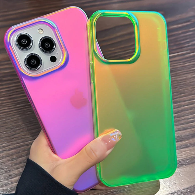 Luxury Colorful Laser Matte Clear Silicone Soft Case For iPhone 15 14 Pro Max 13 12 Transparent Shockproof Protective Back Cover