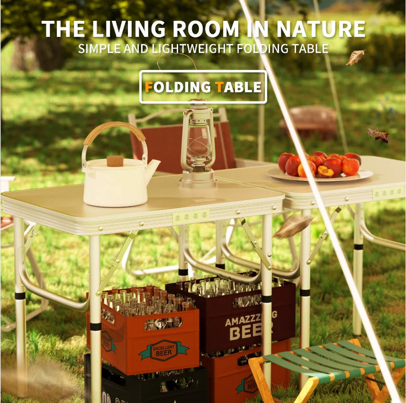Mini Folding Camping Table, Aluminum Frame with Carry Handle, Adjustable Height, Portable Lightweight and Easy to Carry,