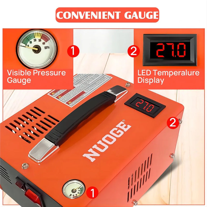 NUOGE 110V/220V PCP Air Compressor 4500Psi 30Mbar High Pressure Large Filter Oil/Water Free For Airsoft Submersible Bottles