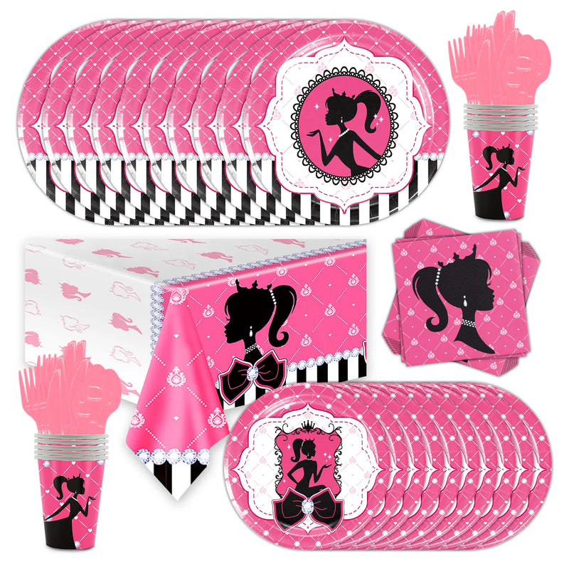 Barbie Black Pink Princess Candy Boxes Birthday Party Favor Plates Cups Tablecloth Cake Topper Kids Girl Baby Shower Party Decor