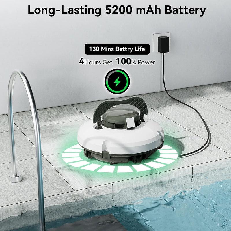 Redkey S100 Cordless Robotic Pool Cleaner Vacuum IPX8 Waterproof 5200mAh Recharge 130 Mins Self-Parking Swimming Pool Cleaner