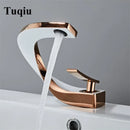 Tuqiu Bathroom Faucet Brass Rose Gold White Bathroom Basin Faucet Cold Hot Water Mixer Sink Tap Deck Mounted Black Rose Gold Tap