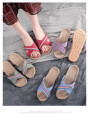 Mntrerm New style slippers Summer home men and women Summer linen lovers Home thick soled anti-skid indoor sandals Female summer