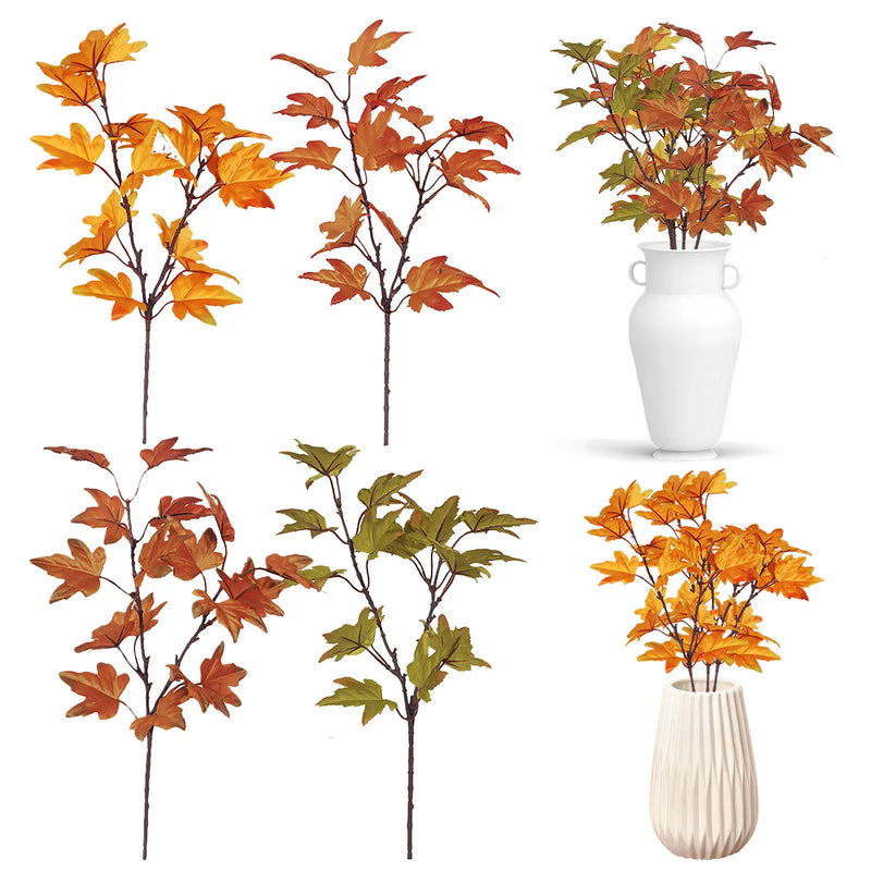 Artificial Leaves Kitchen Fall For Home Maple Stems Thanksgiving Leaves Outdoor Decor Branch Vase Flowers Artificial Tall