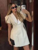 Red Floral Print Peter Pan Collar Dress Women Puff Sleeve V-neck High Waist A-line Mini Dresses Lady Evening Dinner Vestido 2026