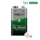 PALO 6F22 9V Ni-MH Rechargeable Battery 9 V 300mAh Batteries 9 voltage low self-discharged 9 volt battery with Smart Charger