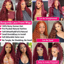 99j Burgundy Deep Wave 13x6 Lace Frontal Wig Water Wave Frontal Wig Curly Wigs 100% Human Hair  200 Density Women's Wigs 52 Inch