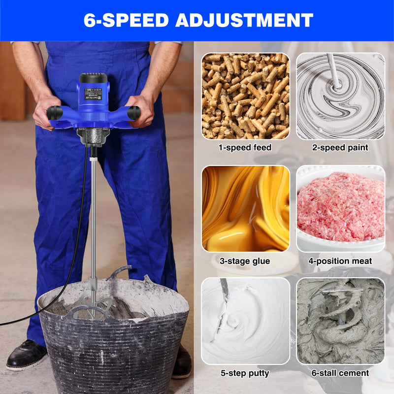 Handheld Paint Concrete Mixer Machine Paddle Mixer Adjustable 6 Speed Stirrer Electric Mix Stirring Tool M14 Mixing Rod 2600W