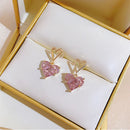 2023 New Premium Pink Zircon Heart-shaped Pendant Earrings Student Girls' Sweet Accessories For Party Women's Luxury Set Jewelry