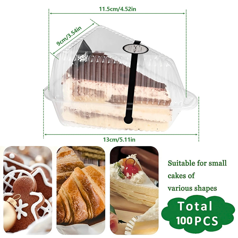 100Pcs Cake Slice Boxes Reusable Cupcake Slice Container with Lid Stackable Clear Square Single Dessert Box Triangular Sandwich