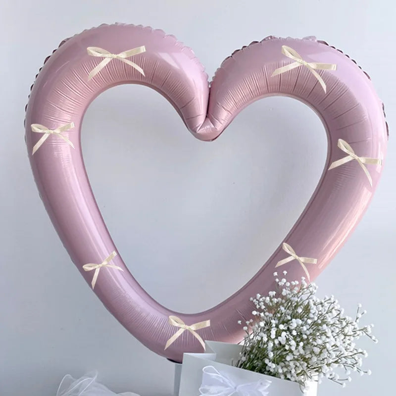 INS 40 inch Love Heart Aluminium Film Balloon With Bowknot Helium Balloon Valentine's Days Wedding Party Decoration Photo Props