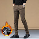 Stretch Fleece Casual Pants Men Korean Thickened Straight Thermal Velvet Pants Male Winter Business Soft Slim Fit Trousers