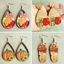 Autumn Thanksgiving Pumpkin Earrings Laser Cut Teardrop Accent Wood Leaf Drop Earrings for Women Halloween Jewelry Whoelsale
