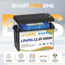 FLLYROWER 12V 300Ah LiFePO4 Lithium Battery Pack With 200A BMS Energy Deep Cycles For Off-Grid Motorhome Solar System RV Boat