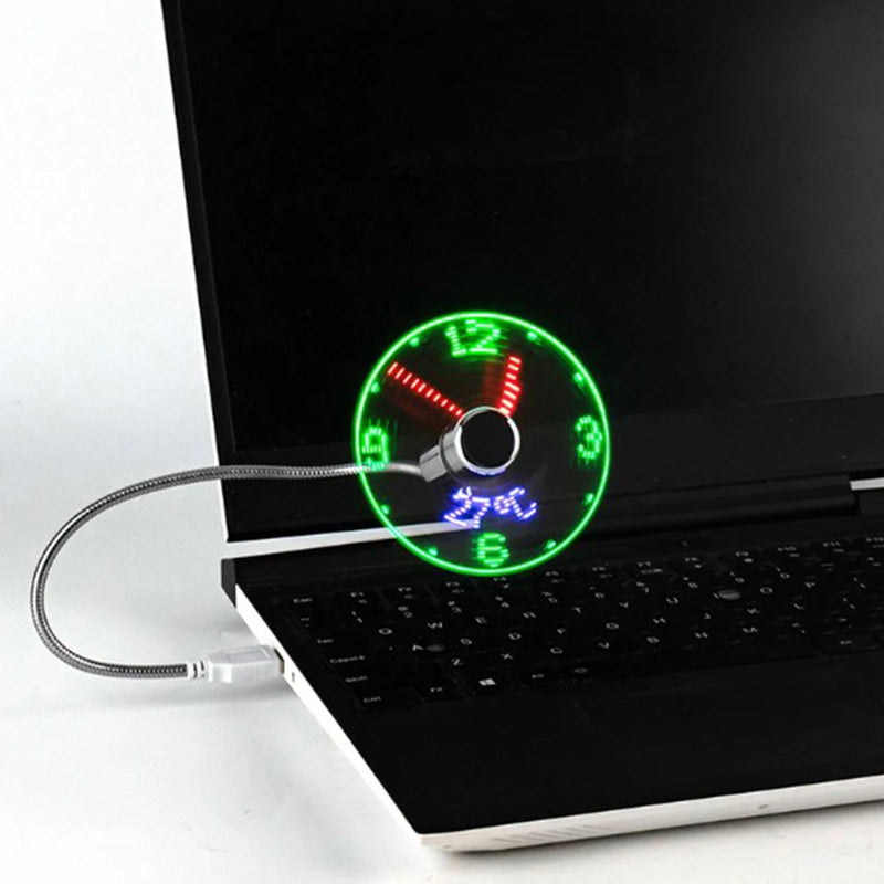 Clock Fans Time Temperature Display LED Clock Fan USB Powered Mini Cooling Flashing Fan Real Time Display for Laptop PC Notebook