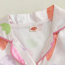 3-7Years Kids Girls Pajamas Set Eggs Flowers Carrots Print Short Sleeve Turn-down Collar Tops with Shorts Easter Sleepwear