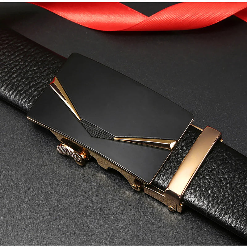 Genuine leather cow belt, men's belt with automatic buckle, trendy and versatile texture, middle-aged and young business belt