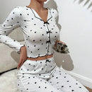 Women's Loungewear  Sets Heart Print Cami Tops Bow lapel Long sleeved and Elastic Waist Pants Sleepwear Spring Summer Pajamas