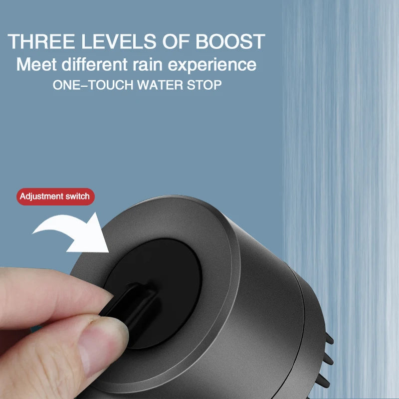 New Black Shower Head Rainfall High Pressure 3 Modes Adjustable Boost Filter Holder with Hose for Bathroom Accessories Sets