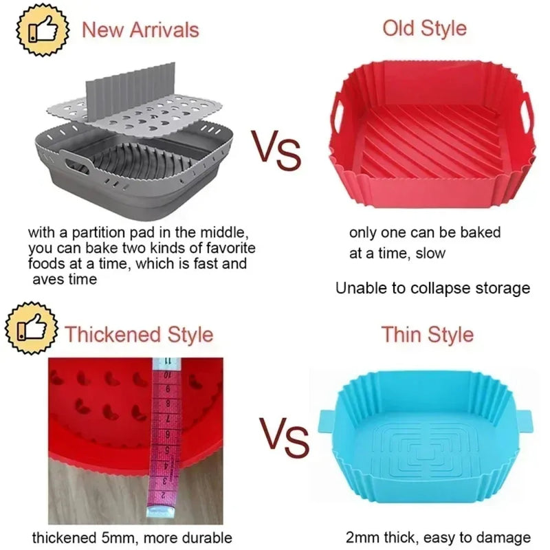 Air Fryer Silicone Tray Oven Baking Tray Fried Chicken Baking Tool Reusable Liner Airfryer Silicone Basket with Divider Plate