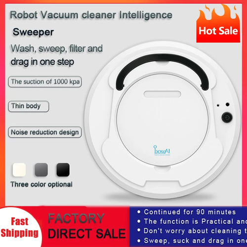 ObowAI Automatischer Saugroboter Kabellos 3-in-1 Multifunktional USB Wiederaufladbar Nass- & Trockenreinigung Smart Home Kehrroboter