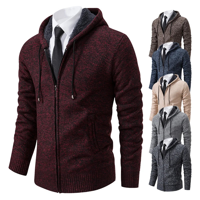 Mens Autumn Winter Sweater Hoodies Fleece Cardigan Zip Jacket Knitting Cardigans Fashion Casual Slim Fit Korean Mens Top Clothes