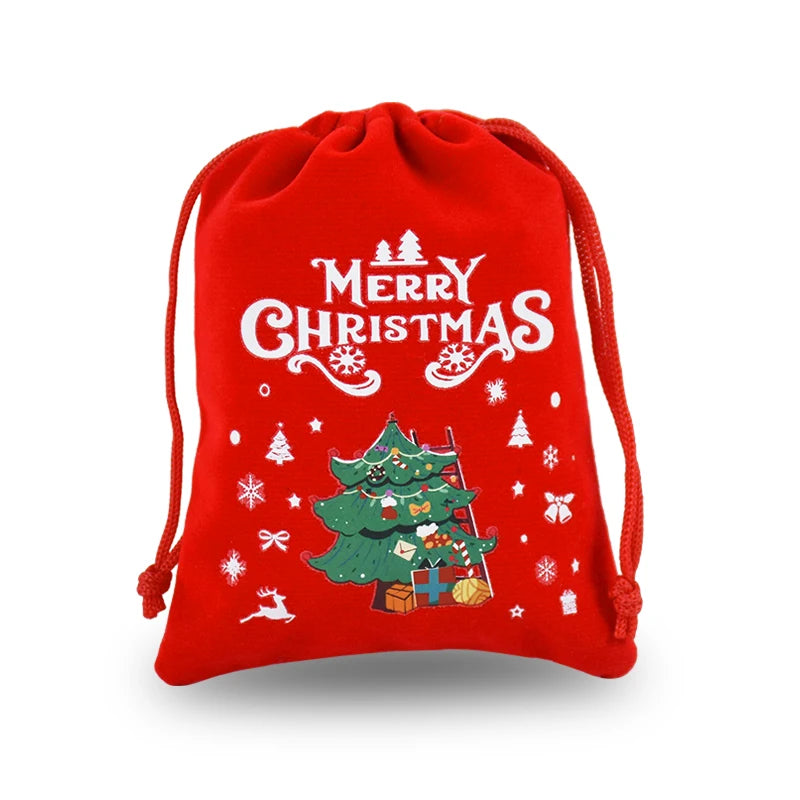 5pcs Red Christmas Velvet Bags Advent Calendar Drawstring Pouch Candy Snack Gift Bag Xmas Jewelry Packing Storage Bags New Year