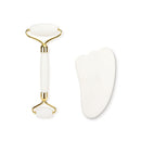 Gesichtsroller-Set aus weißem Kristall-Jadestein, gegen Falten, Facelifting, Gua Sha Massagegerät, Gesichts-Massagetool, Naturstein-Roller-Set, Schönheitspflege