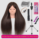 New Female Mannequin Training Doll Head With 70% Real Hair For Hairsyles Hairdressing Cosmetology Dolls Head With Stand Tripod