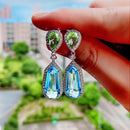 Huitan Colorful Bridal Dangle Earrings for Wedding Inlaid Geometric Cubic Zirconia Top Quality Women Earrings Luxury Jewelry New