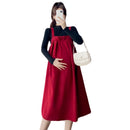 2025 Neujahr Umstandskleid Rotes Trägerkleid mit Schleife Große Größen Schwangere Frau Partykleid Ärmellose Schwangerschaft A-Linien Kleider