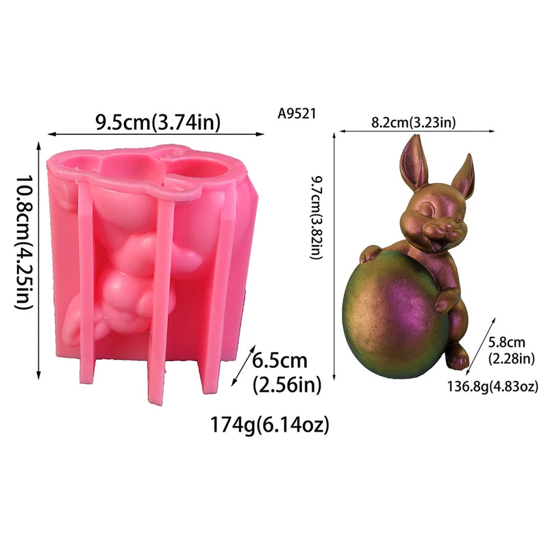 3D Easter Bunny Silicone Mold, Rabbit Hug, Easter Egg, Handmade Aromatherapy, Plaster Candle, Home Decoration Gift, 2024