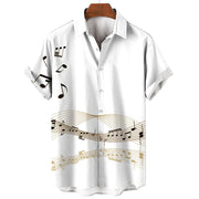New Men's Shirt 2023 Summer Fashion Hawaiian Shirt Short Sleeve Lapel Top Music Symbol Pattern Print Shirt Oversized Man Clothes