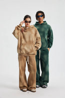 2025 Winter New Fleece Sweatpants Men Splashing Ink Spray Dyeing Wash Distressed Wide Joggers Grinding Edges Baggy Plush Pants