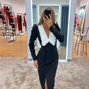 Tossy Elegant Fashion Autumn Maxi Dress Female Patchwork V-Neck Contrast Slim High Split Party Dress Gown Sexy Ladies Dress 2023