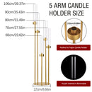 Gold Floor Candelabra 5 Arm Tall Candle Holder with Acrylic Lampshade for Wedding Table Birthday Party Decoration 10PCS