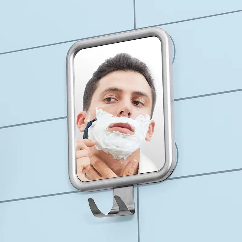 Stainless Steel Anti Fog Shower Mirror Bathroom Shaving Mirror wall Vanity Makeup Mirror Bathroom Supplies With Suction Cup Hook