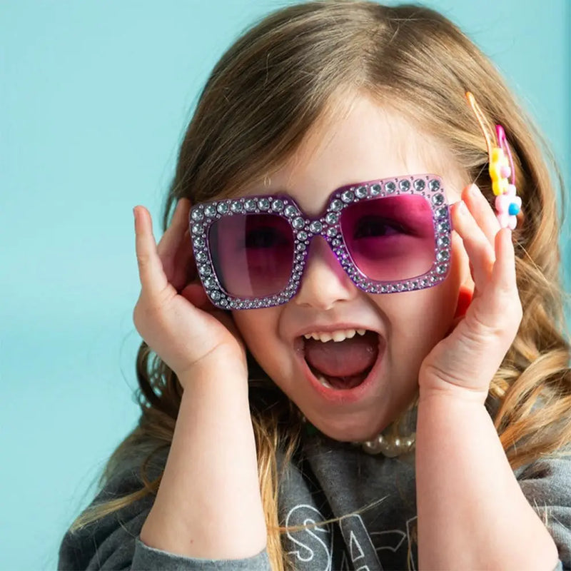 Cute Kids Sunglasses Rhinestone Diamond Children Square Sunshades Girl Boy Colorful Lens Sparkling Princess Sun Glasses Trendy